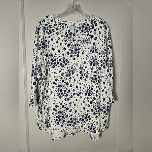 Chico's Navy and White Patterned Long Sleeve Top